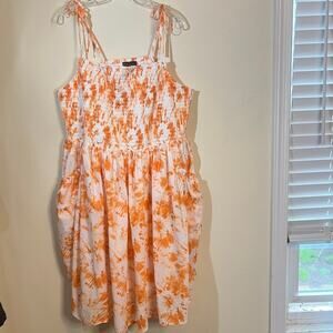Fashion to Figure Everly Dress Sz 4X Orange White Tie Dye Cotton Pockets
